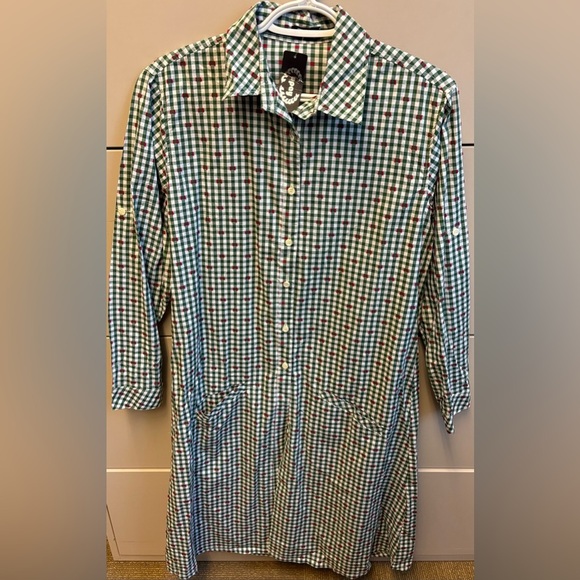 NWT Upay Preppy Green White Red Long Sleeve Country Club Dress women's Medium - Picture 2 of 8